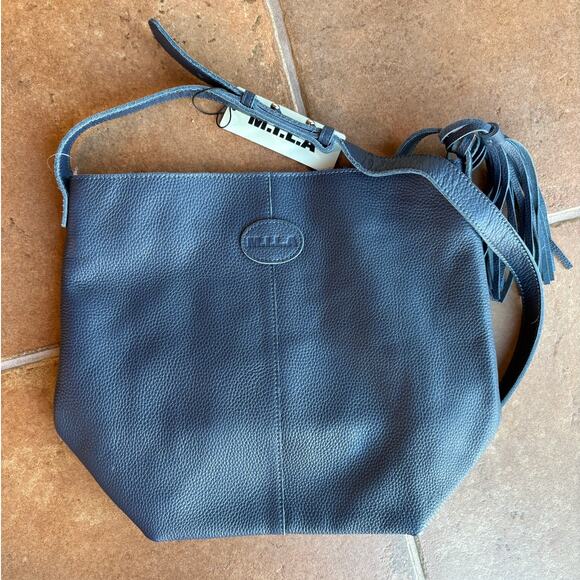 M.I.L.A. Navy Joanie Blue Pebbled Leather Crossbody Bag NWT - Has Interior Mark - Picture 11 of 12